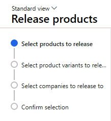 Screenshot depicts the standard view of the release products page.