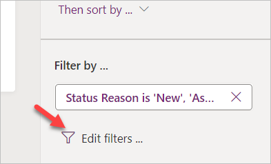 A screenshot with an arrow pointing to the Edit filters button