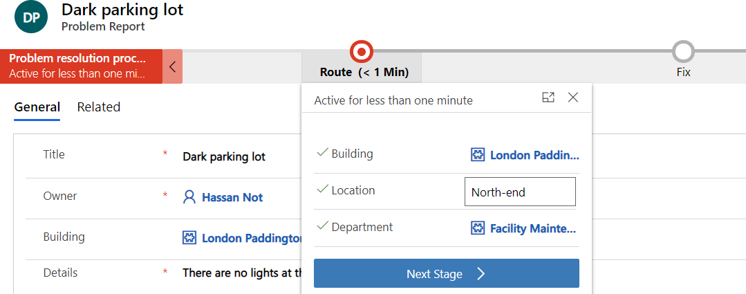 A screenshot of the drop down from the route stage with the relevant options selected and typed in