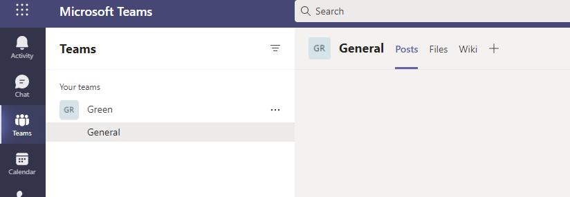A screenshot of the microsoft teams page with your new team named green now under your teams