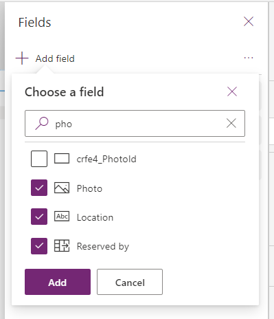 A screenshot of the add field window