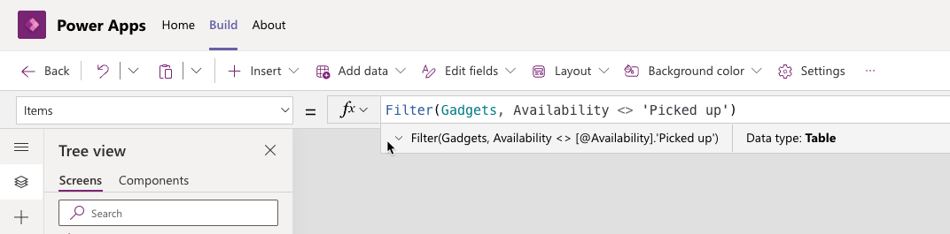 Filter data - screenshot
