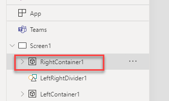 A screenshot with a border around the RightContainer1 element selected
