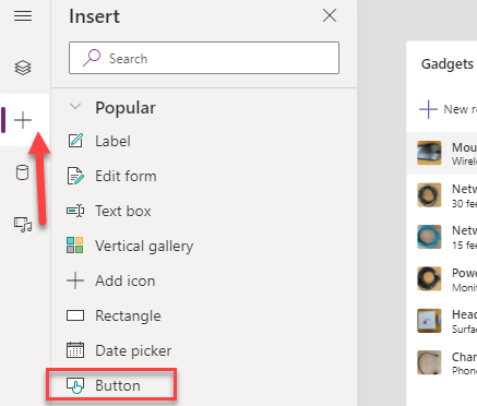 A Screenshot with an arrow pointing to the plus icon to insert and a border around the button option