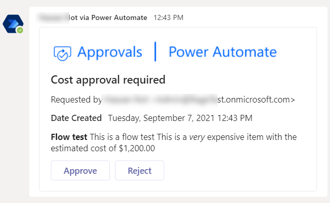 A screen shot of the request for cost approval pane