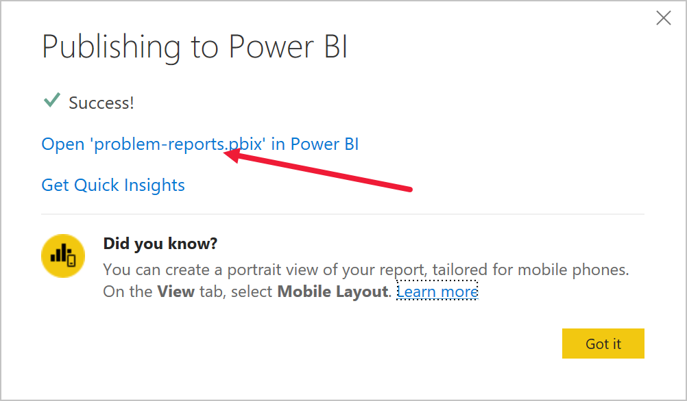 A Screenshot with an arrow pointing to the button to open your report