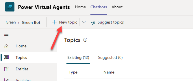 A Screenshot with an arrow pointing to the new topic button