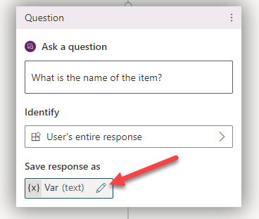 A Screenshot with an arrow pointing to the pencil icon in the box under the text save response as
