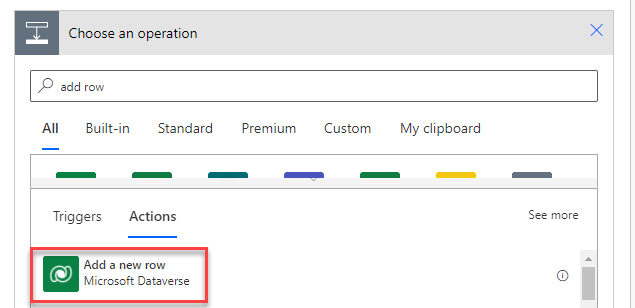 A screenshot with a box around the add a new row microsoft dataverse button