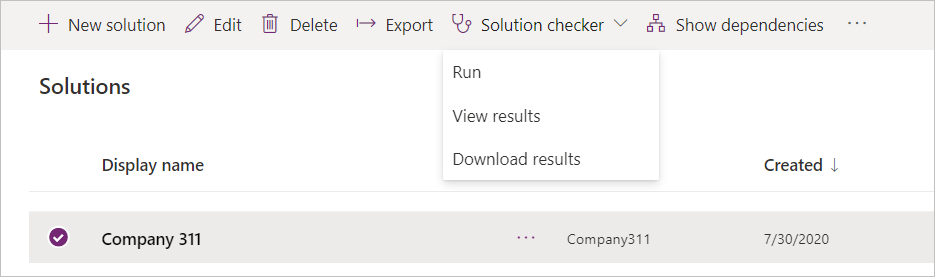 A screenshot of the drop down from the solution checked button