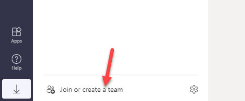 A Screenshot with an arrow pointing to the join or create a team button