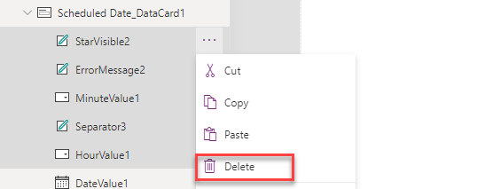 Delete card components - screenshot