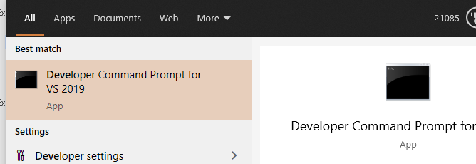 Developer command prompt - screenshot