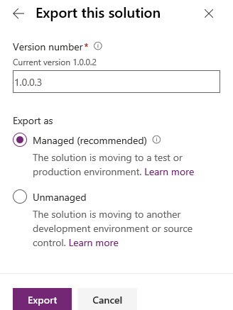 Export manage solution - screenshot