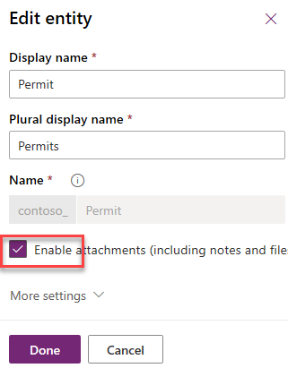 Enable attachments for Table - screenshot