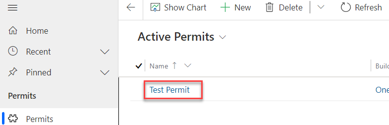 Open permit record - screenshot