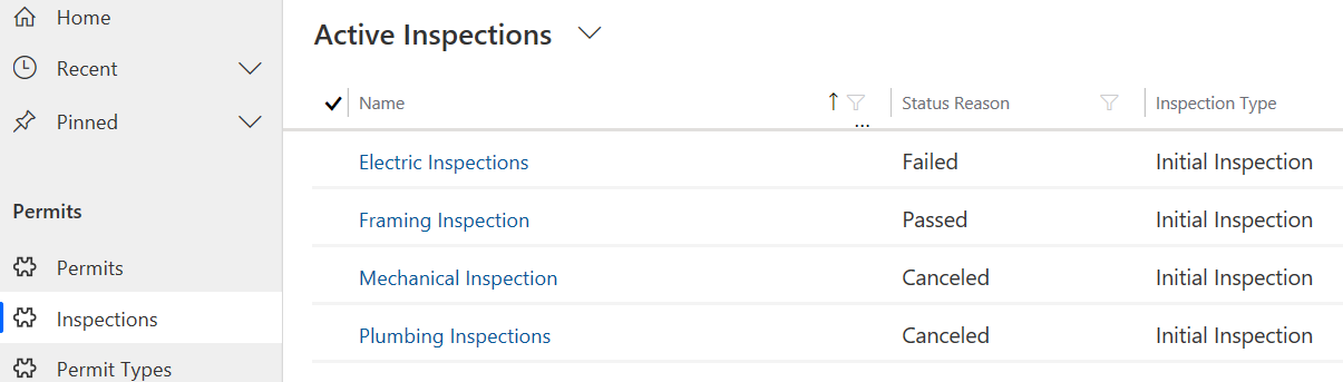 Active inspections view - screenshot