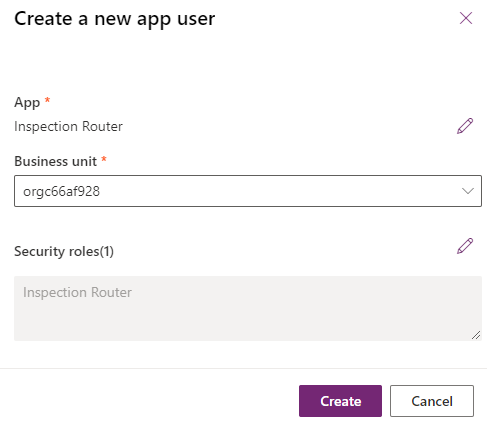 Create app user - screenshot