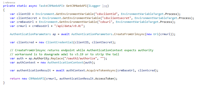Get CRM web API method - screenshot