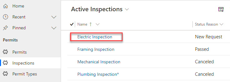 Open inspection record - screenshot