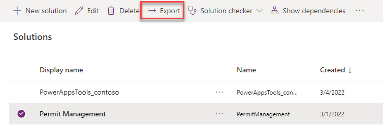 Export solution - screenshot
