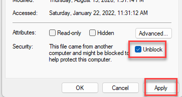 Unblock file - screenshot