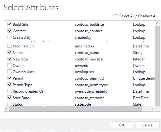 Select attributes - screenshot