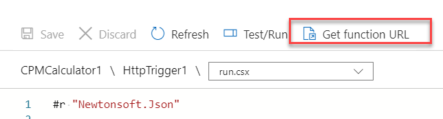 Get function URL - screenshot