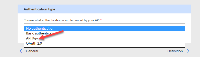 Select API key - screenshot