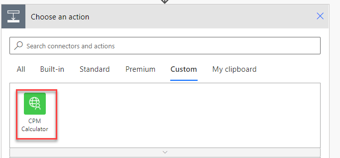 Select custom connector - screenshot